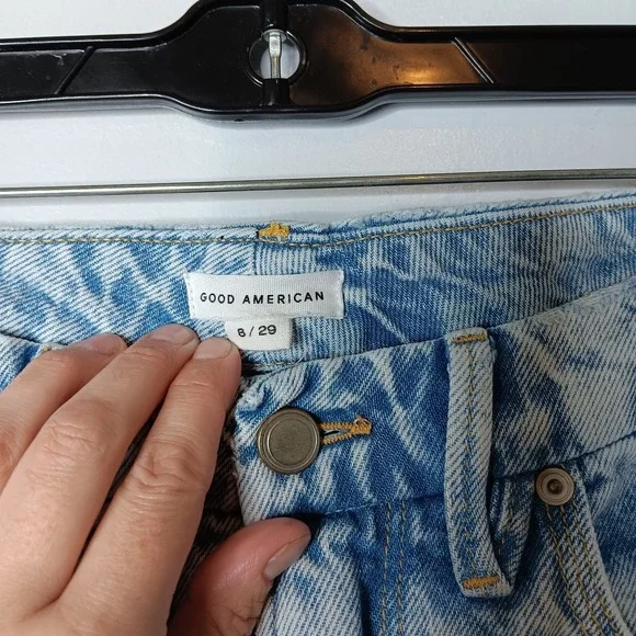 Good American Good '90s Jeans Womens Size 8/29 Blue Destroyed Denim Straight Leg - Picture 8 of 13